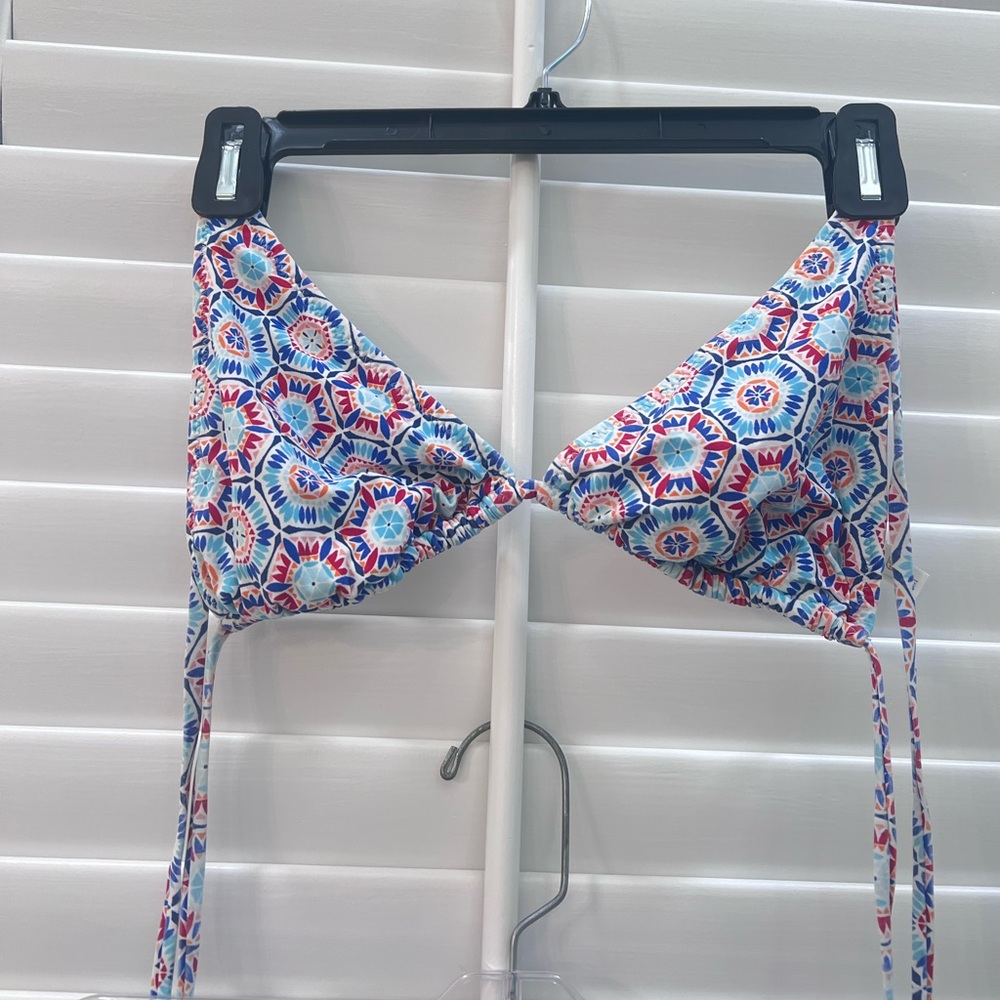 Helen Jon Blue Geometric Triangle Bikini Top Medium